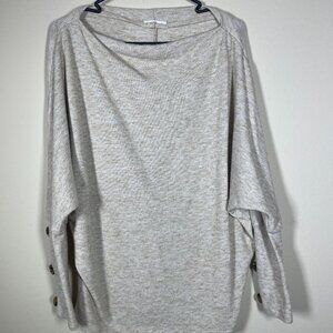 First Love Women's Cream Bat Wing Button LS Sweater Top M/L Business casual